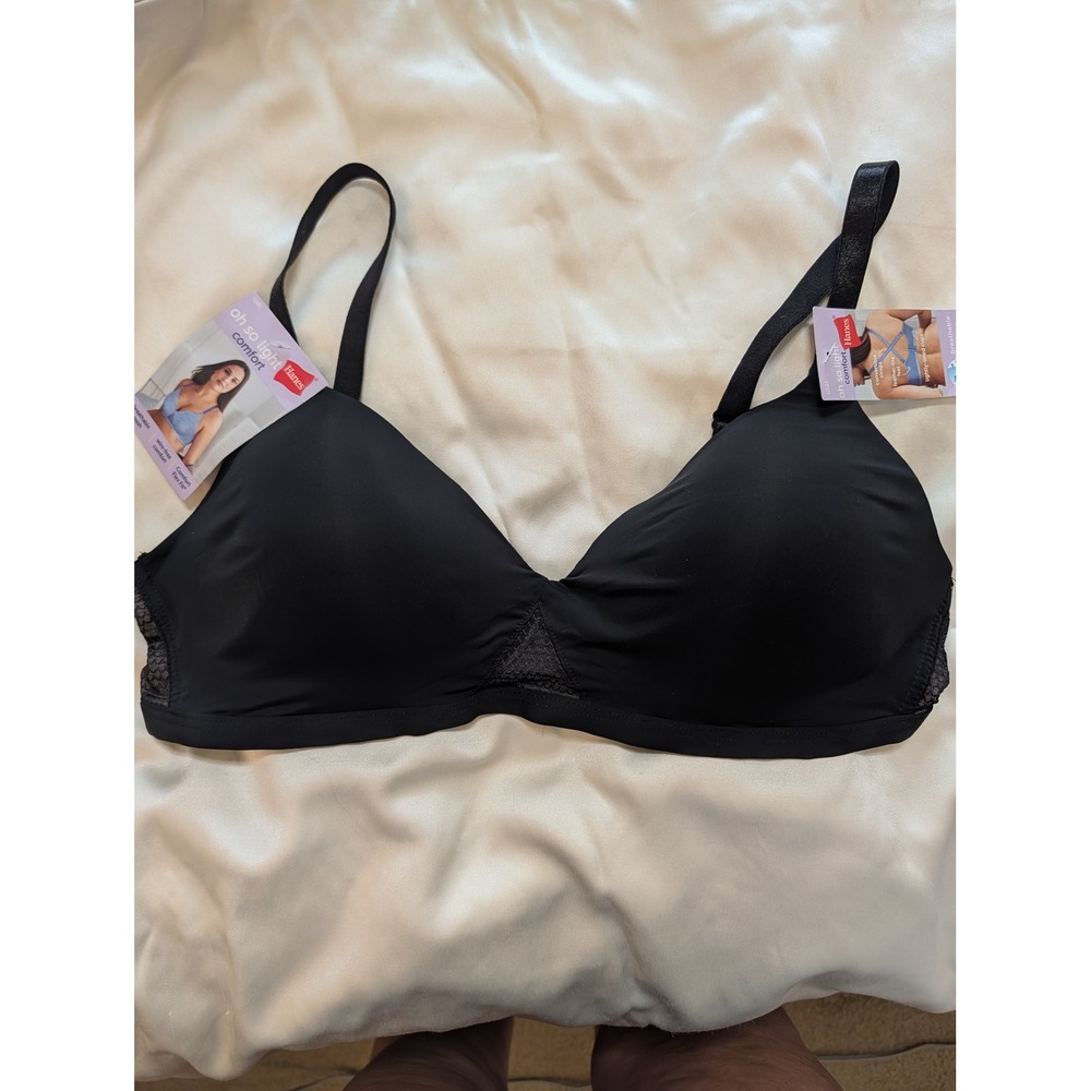 Hanes Oh So Light Comfort Wire-Free Bra Black MHG521 Mesh Convertible Straps M - Picture 7 of 7